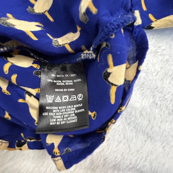 Maeve Womens Penguin Print Button-Up Long Sleeve Blouse Shirt Size 6 Blue Casual - Picture 5 of 8